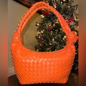 A New Day Viral Tik Tok Coral Orange Woven Soft Slouchy Shoulder Hobo Bag EUC